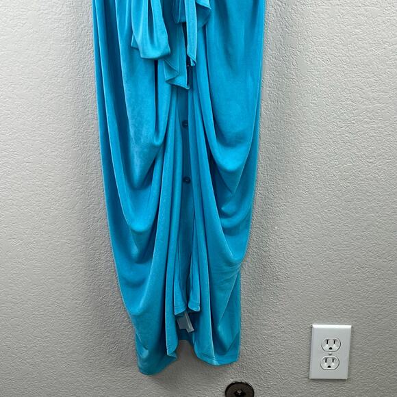 Nina Parker Tie-Front Collared Ruched Turquoise Blue Midi Dress Plus 3X NWT - Picture 7 of 13